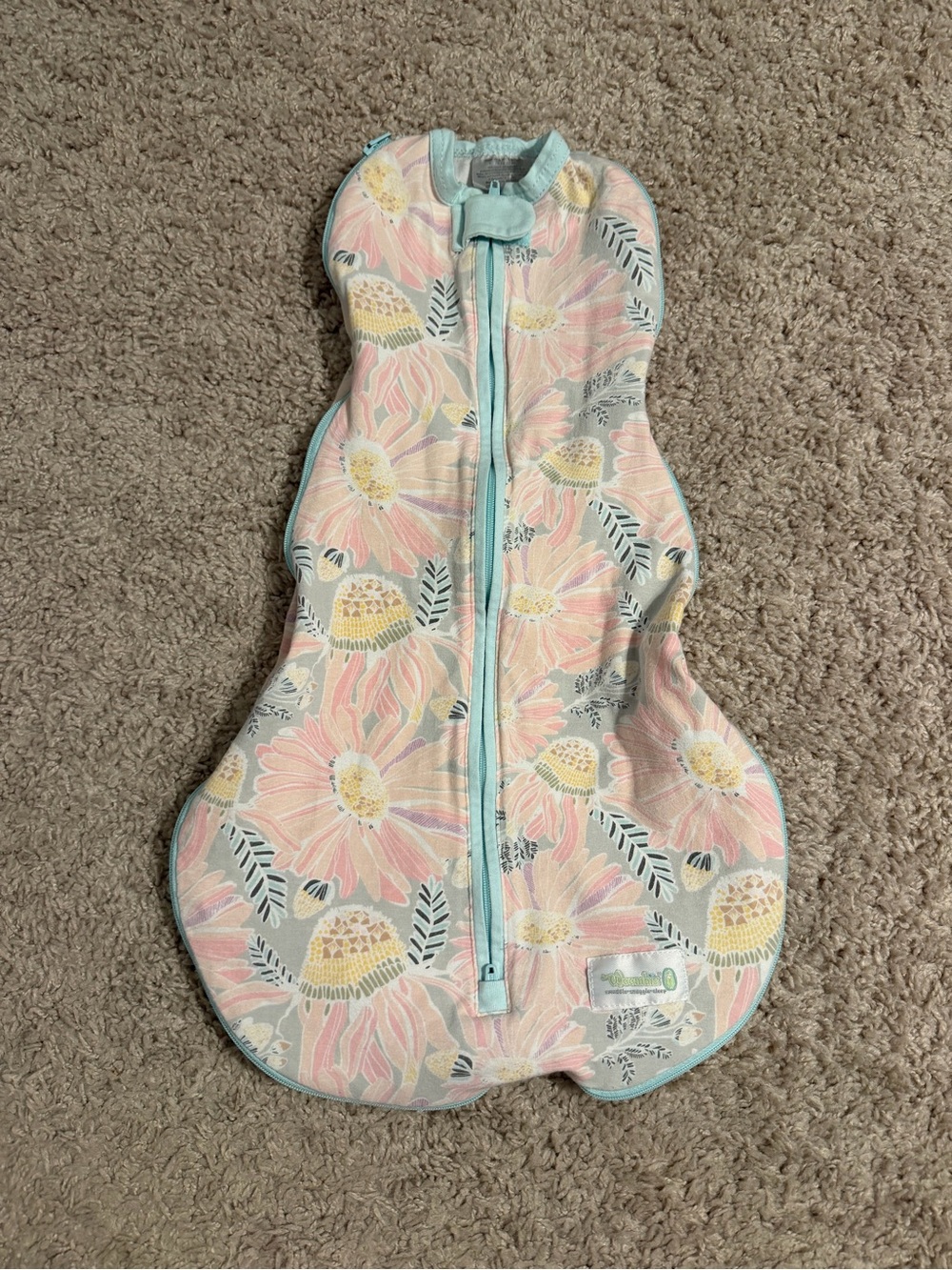Woombie five stage sleep sack from birth to 18 months old- pink floral